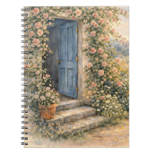 Cuaderno Escena del camino floral de la puerta azul del jar