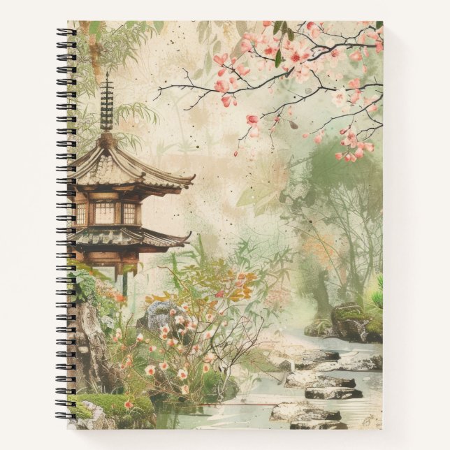 Cuaderno Escena del Jardín de Flor de Cerezo (4) (Anverso)