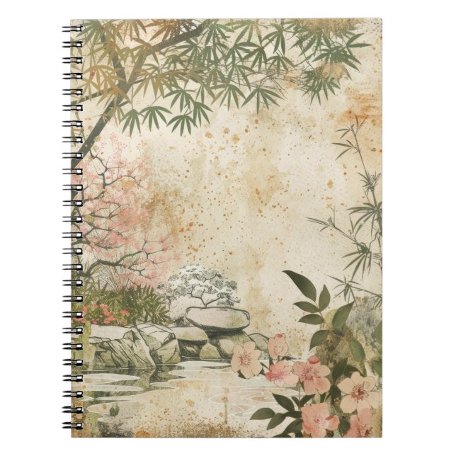 Cuaderno Escena del Jardín de Flor de Cerezo (8) (Frente)