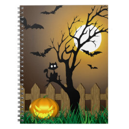 Cuaderno Escena del jardín de Halloween con miedo