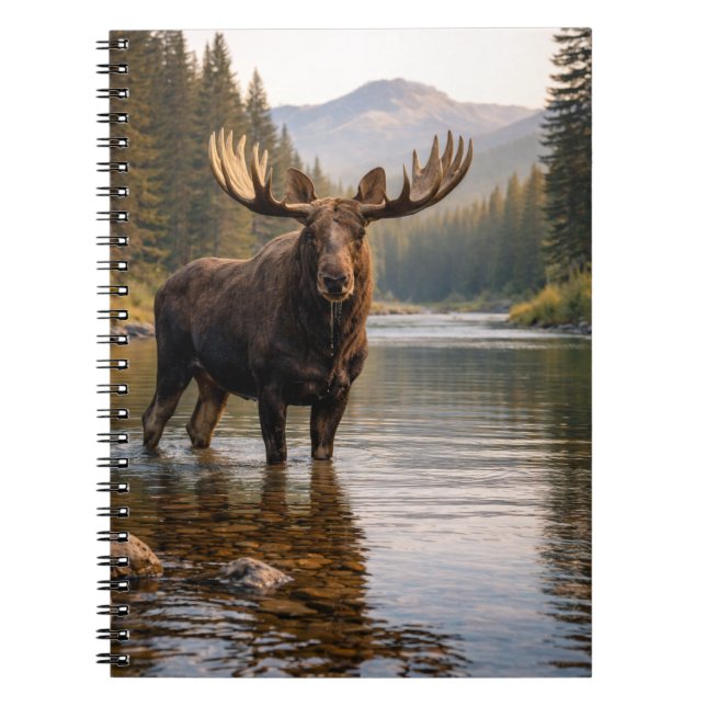 Cuaderno Escena del río del bosque de alces de vida silvest (Frente)