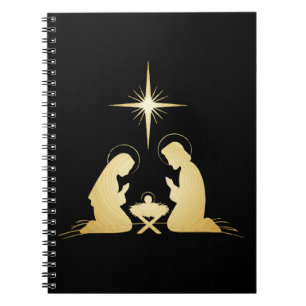 Cuaderno Escena elegante de la Natividad en oro Cristiano