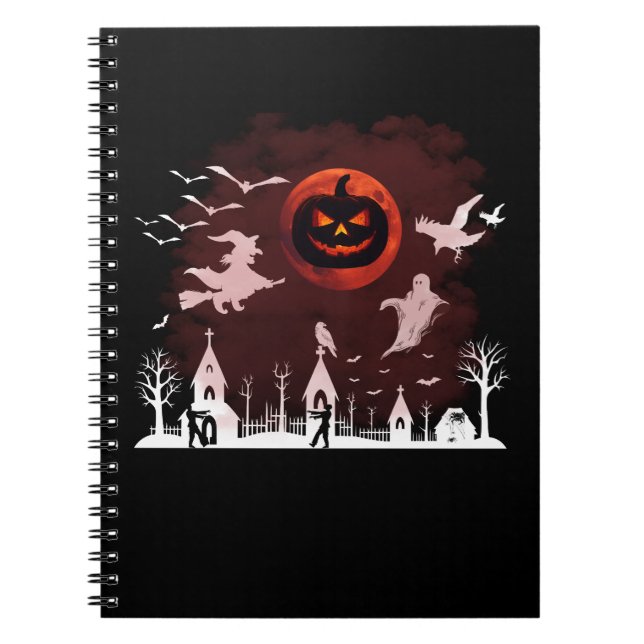 Cuaderno Escena espeluznante de Halloween Noche de calabaza (Frente)