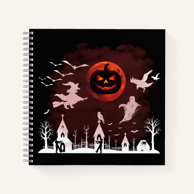 Cuaderno Escena espeluznante de Halloween Noche de calabaza (Anverso)