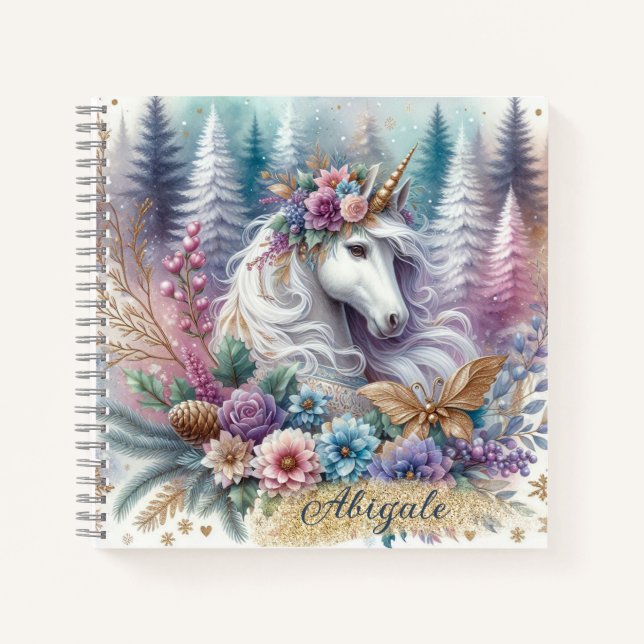 Cuaderno Escena mágica unicornio de invierno 3 - Personaliz (Anverso)