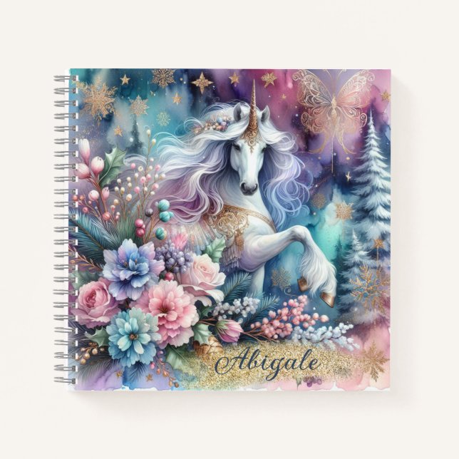 Cuaderno Escena mágica unicornio de invierno 4 - Personaliz (Anverso)