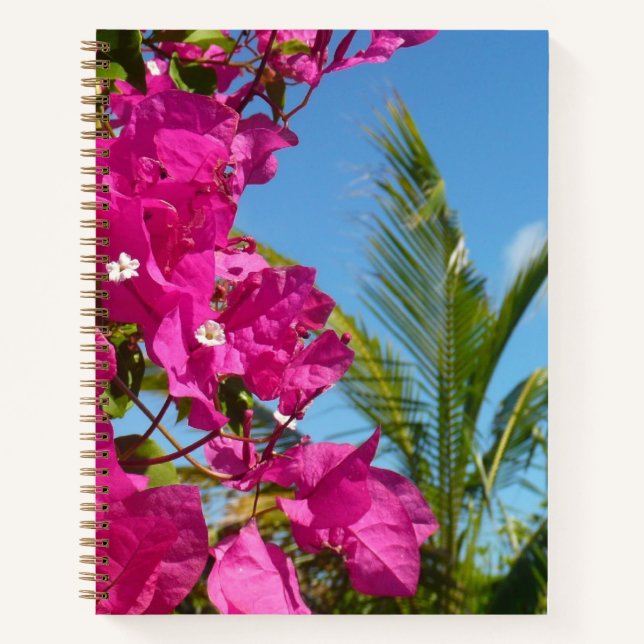 Cuaderno Escena natural tropical de buganvilla y palmera (Anverso)