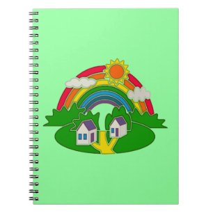 Cuaderno Escena rural personalizado con arcoiris y casa de