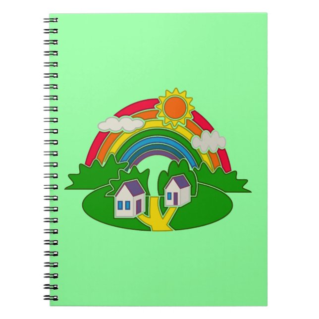 Cuaderno Escena rural personalizado con arcoiris y casa de  (Frente)