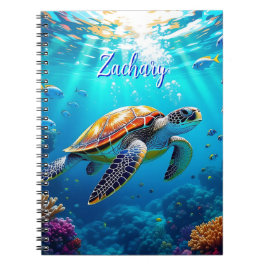 Cuaderno Escena submarina colorida de tortuga marina