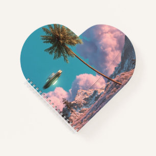 Cuaderno Escena surrealista de montaña con OVNI y palmera