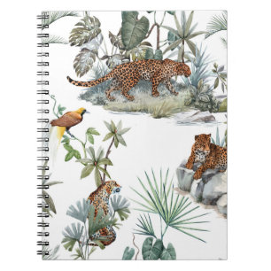 Cuaderno Escena tropical de color de agua de leopardo de la