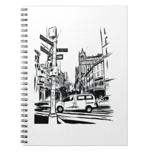 Cuaderno Escena urbana en blanco y negro de la ciudad de Nu