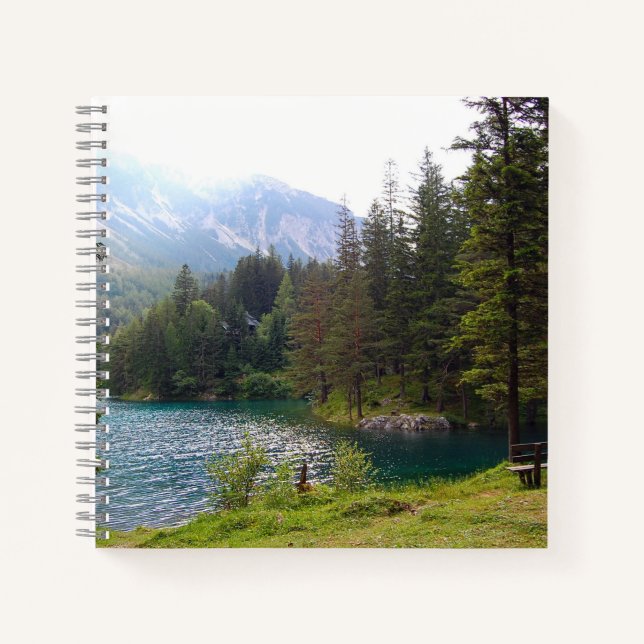 Cuaderno Escenario alpino Forrest y foto del lago (Anverso)