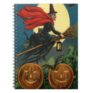 Cuaderno Escoba de bruja Volando Jack O Lantern Black Cat B