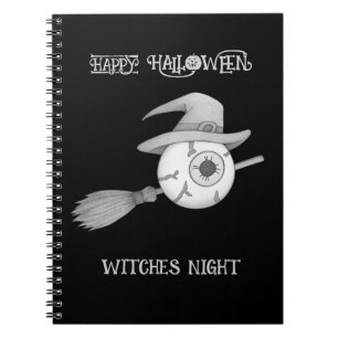 Cuaderno escoba de brujas de Halloween y el ojo temible