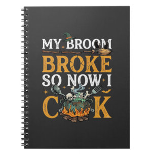 Cuaderno Escoba Rompió Caldera de Halloween Calaveras Gato 