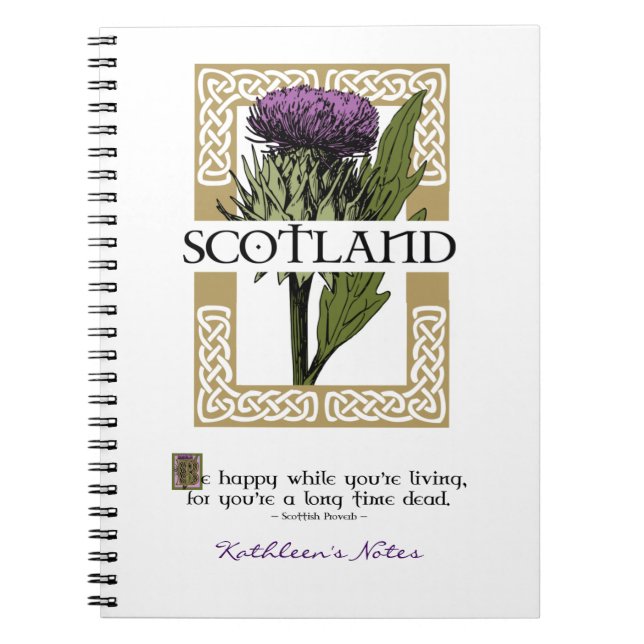 Cuaderno Escocia Escocia Thistle Gold Celtic Knots Nombre (Frente)