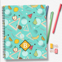 Cuaderno escolar con patrón de Memphis acuático y 