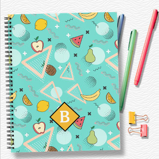 Cuaderno escolar con patrón de Memphis acuático y