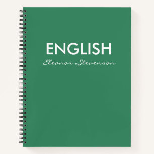 Cuaderno Escolar de Clase de Inglés Verde Personal