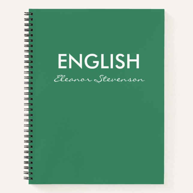 Cuaderno Escolar de Clase de Inglés Verde Personal (Anverso)