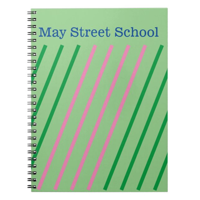 Cuaderno Escolar de Rayas Rosas y Verdes - Nombre  (Frente)
