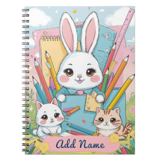 Cuaderno Escolar Editable Conejo y Gatitos Adorabl