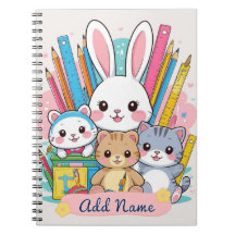 Cuaderno escolar editable de animales lindos