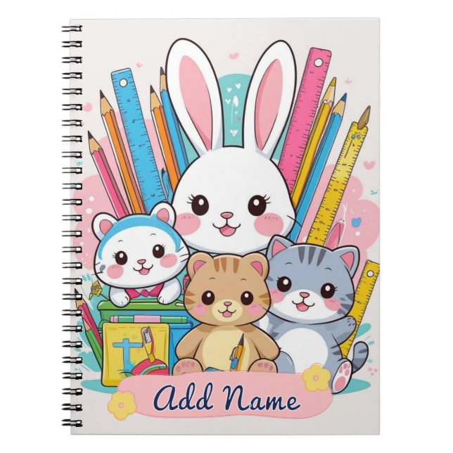 Cuaderno escolar editable de animales lindos (Frente)
