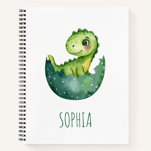 Cuaderno Escolar Infantil Acuarela Dinosaurio Verd (Anverso)