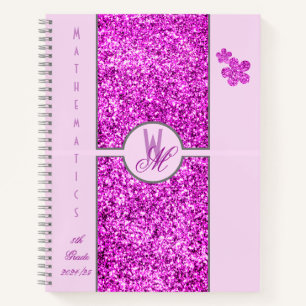 Cuaderno Escolar Monograma Brillo Falso Rosa Femen