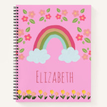 Cuaderno escolar rosa niña arcoiris personalizado