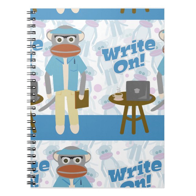 Cuaderno ¡Escriban! Escritor Sock Monkey Fun Toque Pattern  (Frente)