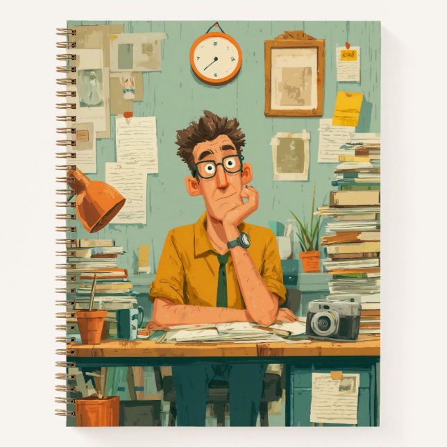 Cuaderno Escritor creativo en una oficina ocupada (Anverso)