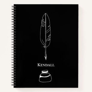 Cuaderno Escritor Pluma Ligera Minimalista Negra Personaliz