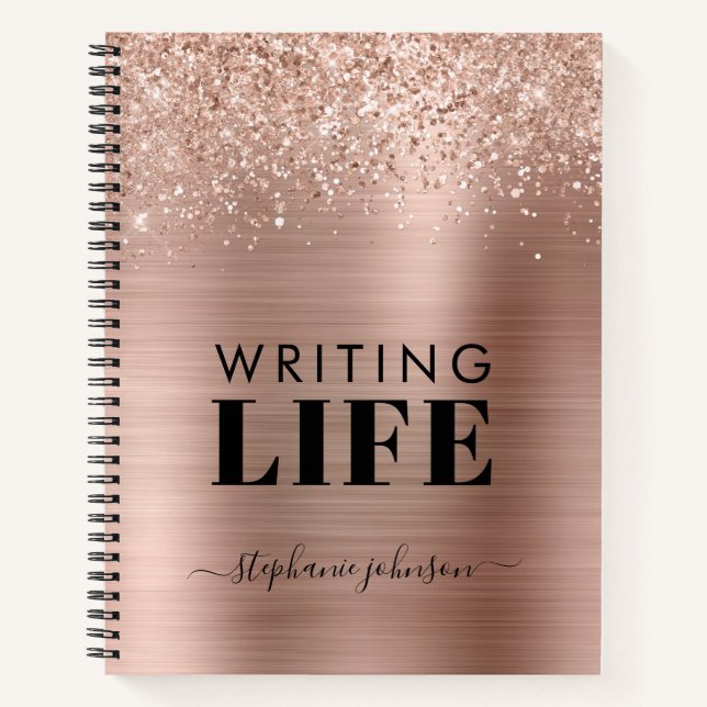 Cuaderno Escritores personalizados de metal Rosa Purpurina  (Anverso)