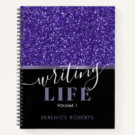 Cuaderno Escritores personalizados de Purpurina negro azul 