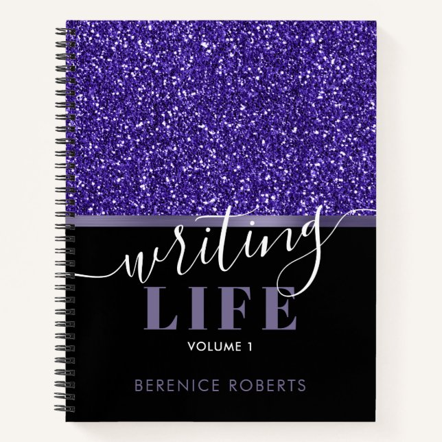 Cuaderno Escritores personalizados de Purpurina negro azul  (Anverso)