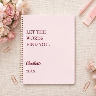 Cuaderno escritura de citas inspiradoras en rosa rubor