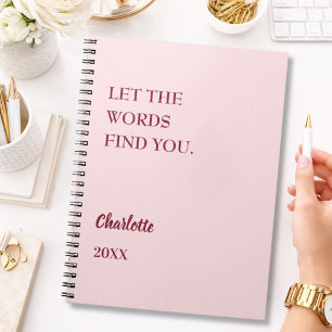 Cuaderno escritura de citas inspiradoras en rosa rubor
