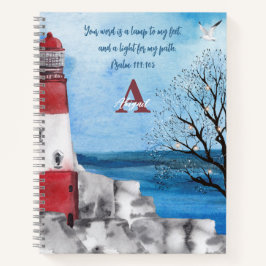 Cuaderno Escritura de escena de acuarela del faro monograma