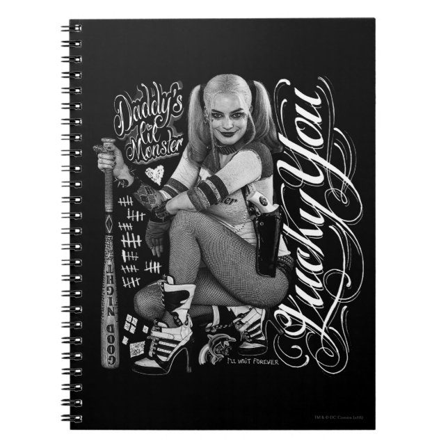 Cuaderno Escuadrón suicida | Foto de tipografía de Harley Q (Frente)