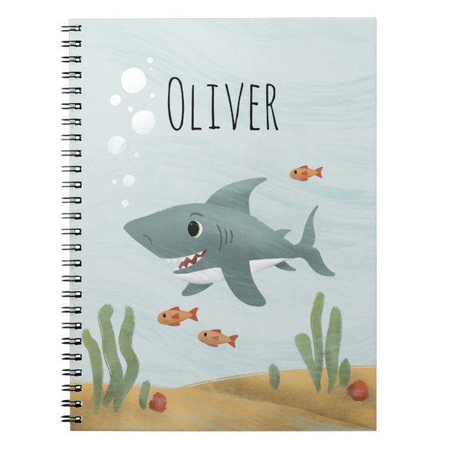 Cuaderno Escudo de niños de tiburones del océano azul (Frente)