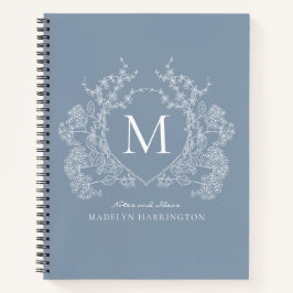 Cuaderno Escudo Floral Azul Dusto Clásico Monograma Journal