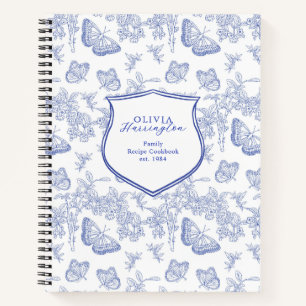 Cuaderno Escudo Floral Azul Receta Butterly Chinoiserie