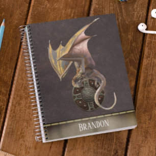 Cuaderno Escudo Metalizado de cuero dragón Personalizado