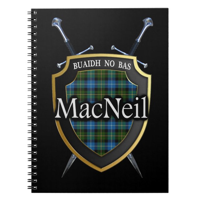 Cuaderno Escudo y espadas del tartán de MacNeil del clan (Frente)