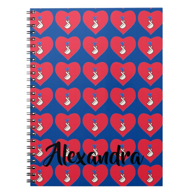 Cuaderno Escuela Corazón de Mano Azul Rojo Kpop de Corea (Frente)