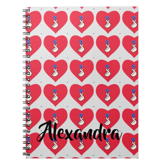 Cuaderno  Escuela Corazón de Mano Azul Rojo Patrón Kpop de  (Frente)